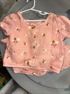 Girls Pink Floral Button-Front Top